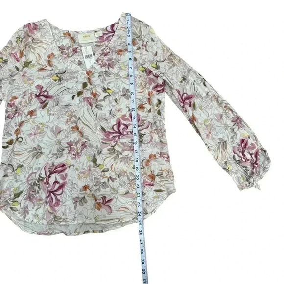 NWT ANTHROPOLOGIE Maeve Cream Floral Print Balloon Sleeve Tie Blouse. Size XS - Picture 14 of 14